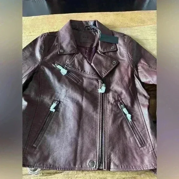 NWT Blank NYC Vegan Leather Moto Jacket ~ Large ~ Burgundy/Maroon - Picture 6 of 9